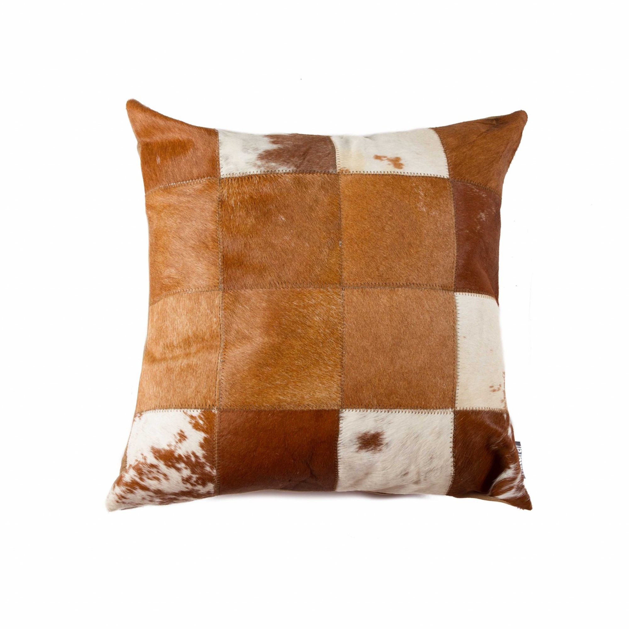 18" x 18" x 5" Brown And White Patchwork Cowhide - Pillow