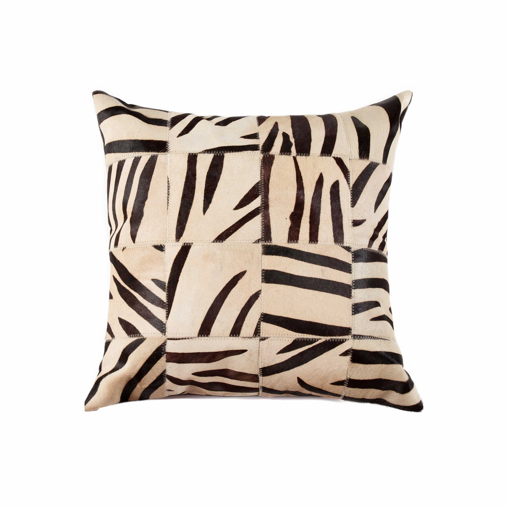 18" x 18" x 5" Zebra Black On White Patchwork Cowhide - Pillow