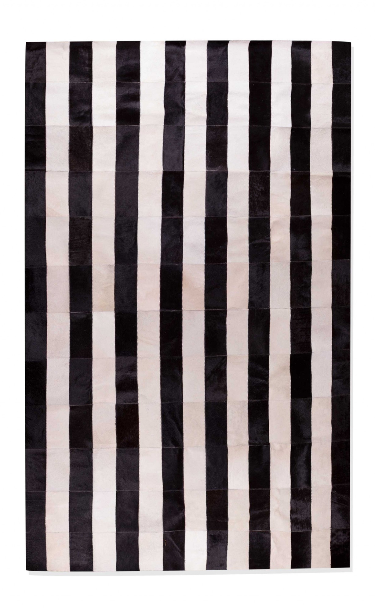 96" x 120" Black and White, Striped Natural Stitched Hide - Area Rug