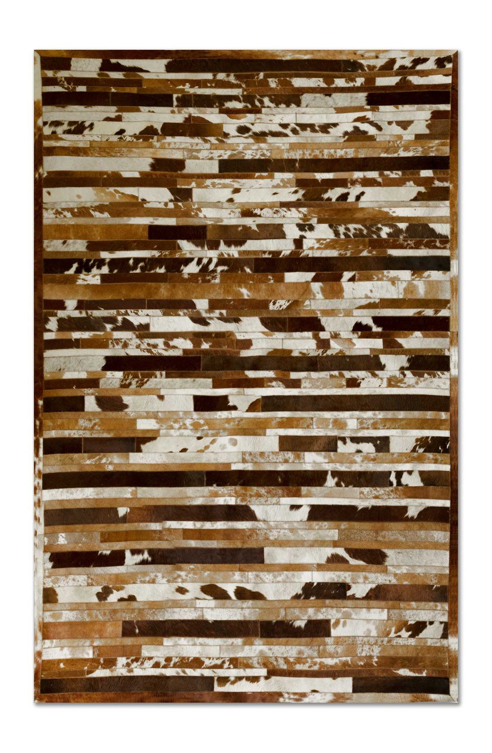96" x 120" Brown and White Linear, Cowhide Stitched - Area Rug