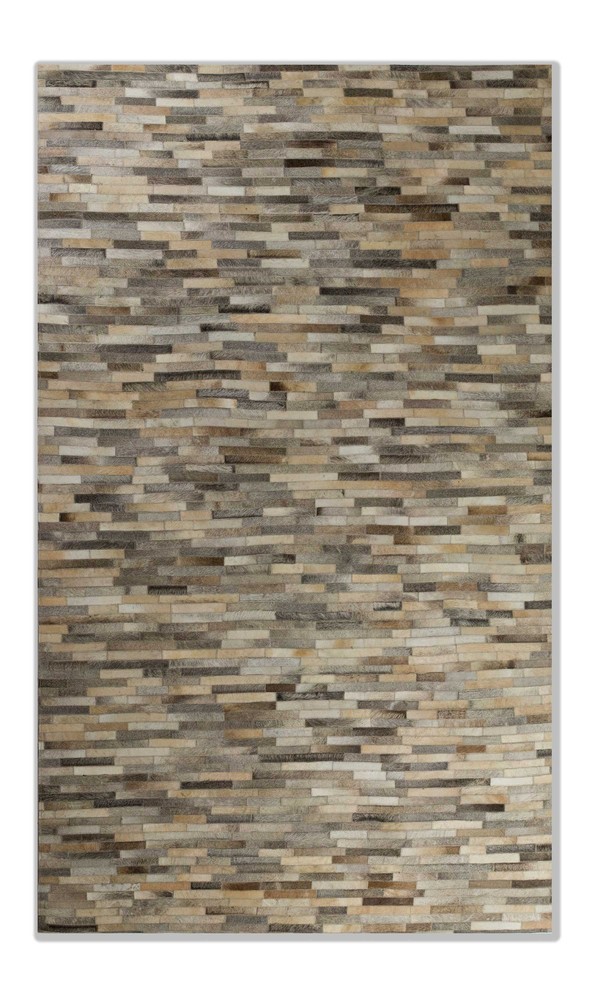 96" x 120" Mixed Gray Linear, Cowhide Stitched - Area Rug