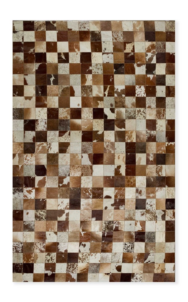96" x 120" Brown And White, 4" Square Patches, Cowhide - Area Rug