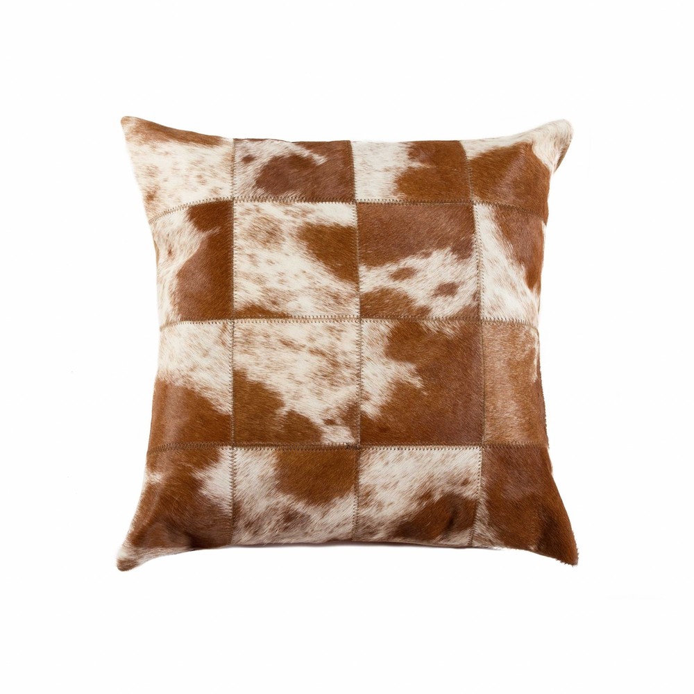 18" x 18" x 5" Salt And Pepper Brown And White Patchwork Cowhide - Pillow