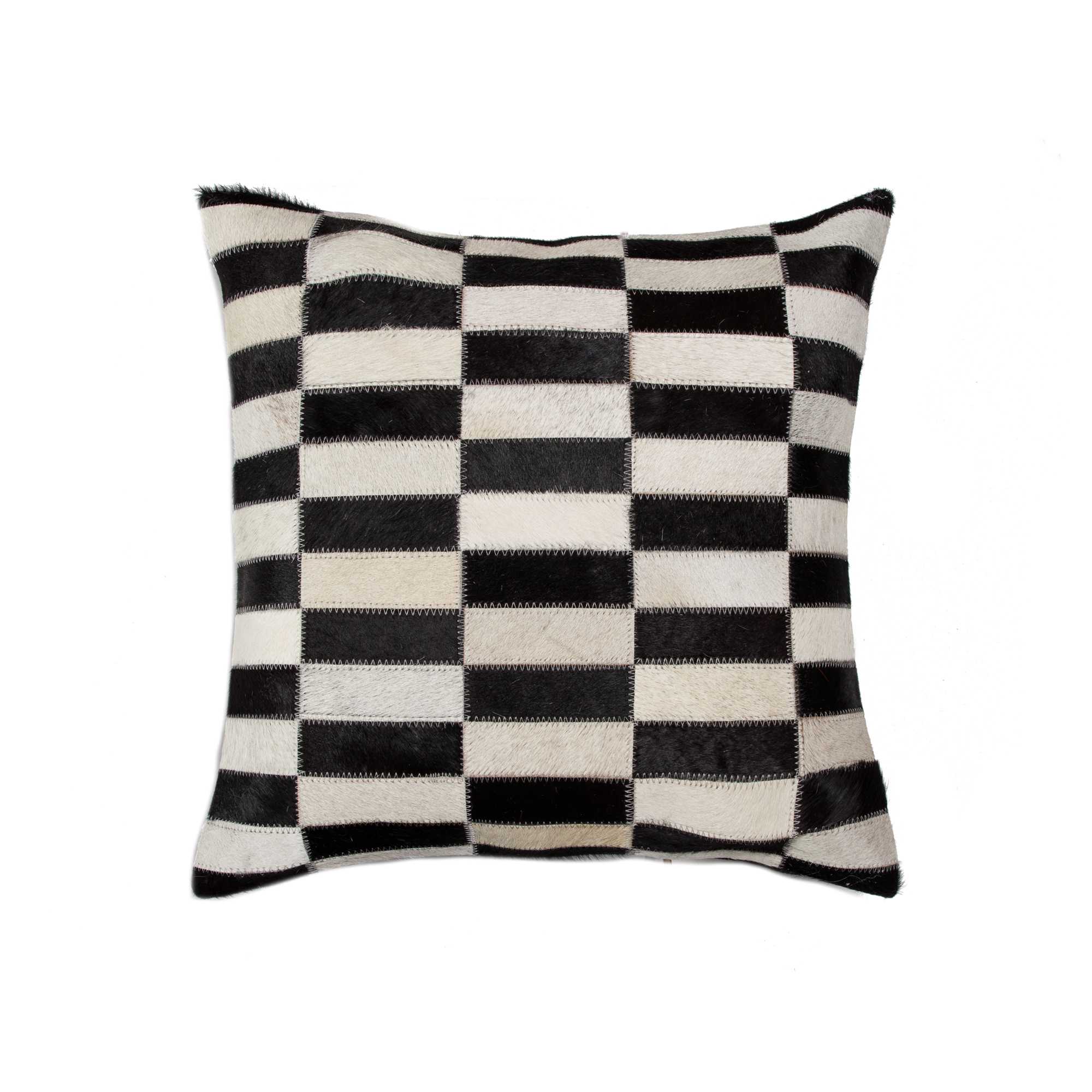 18" x 18" x 5" Black And White Linear Cowhide - Pillow