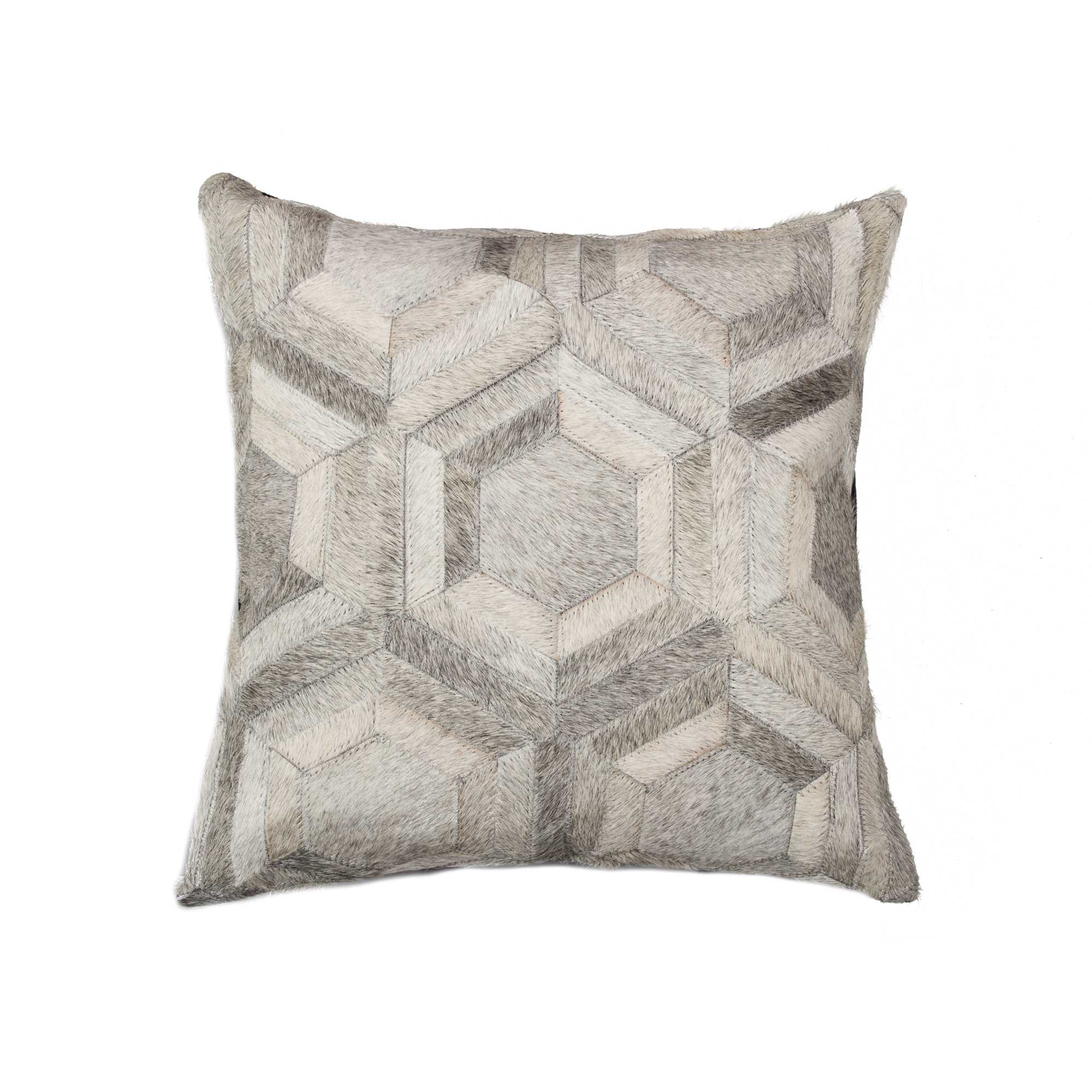 18" x 18" x 5" Gray Hexagon Cowhide - Pillow