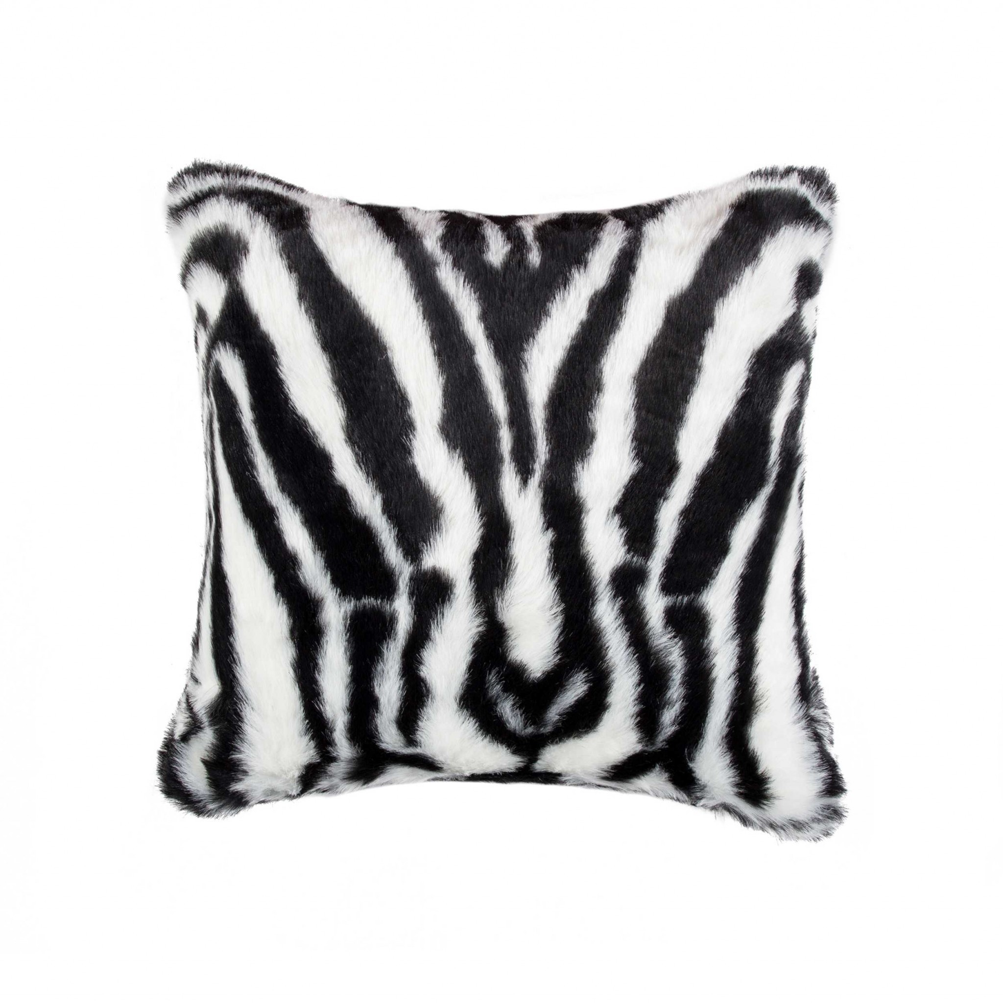 18" x 18" x 5" Zebra Black And White Faux Fur - Pillow