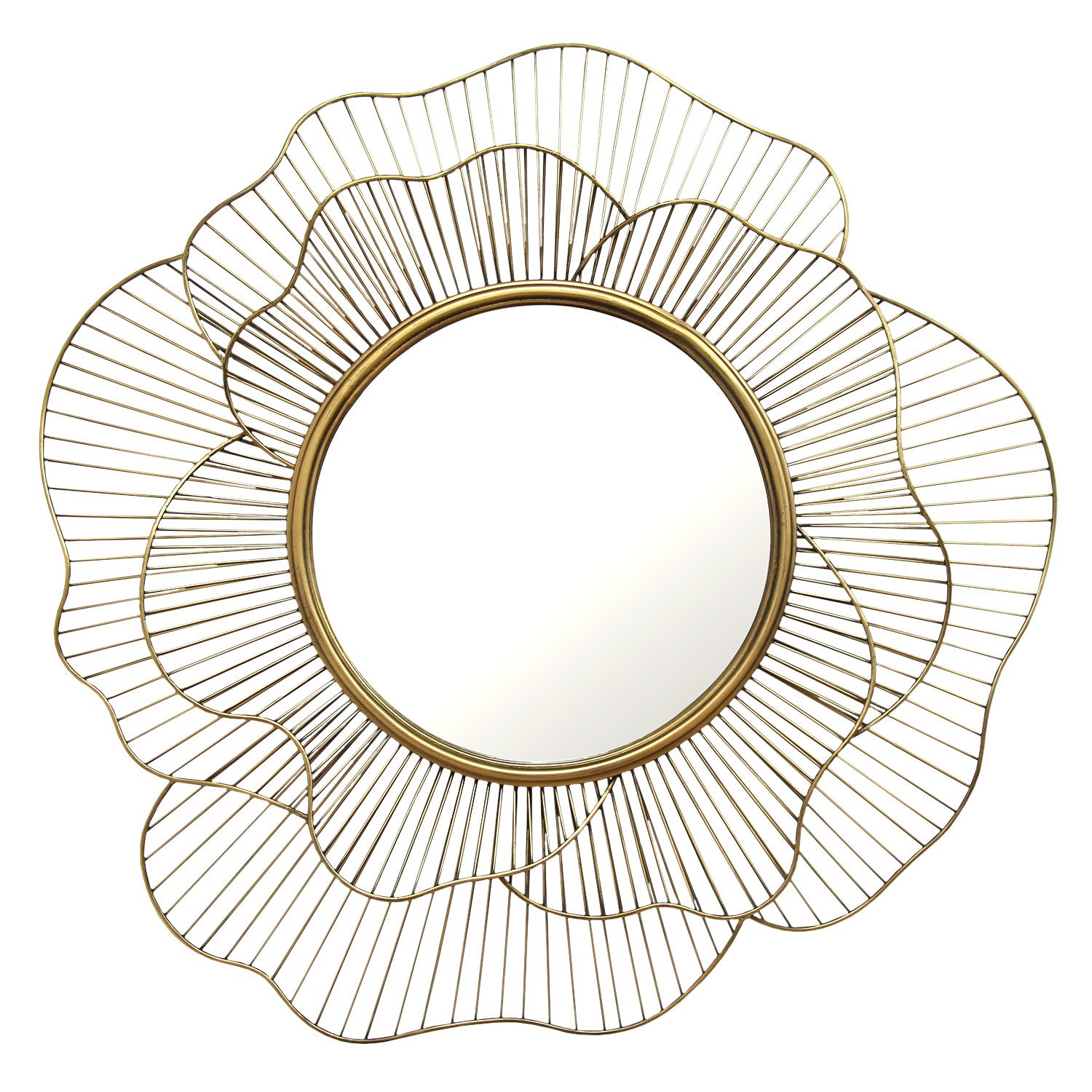 28.25" Round Gold Flower Metal Wall Mirror