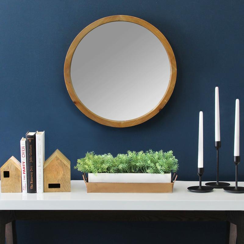 20" Chic Round Wood Framed Wall Mirror