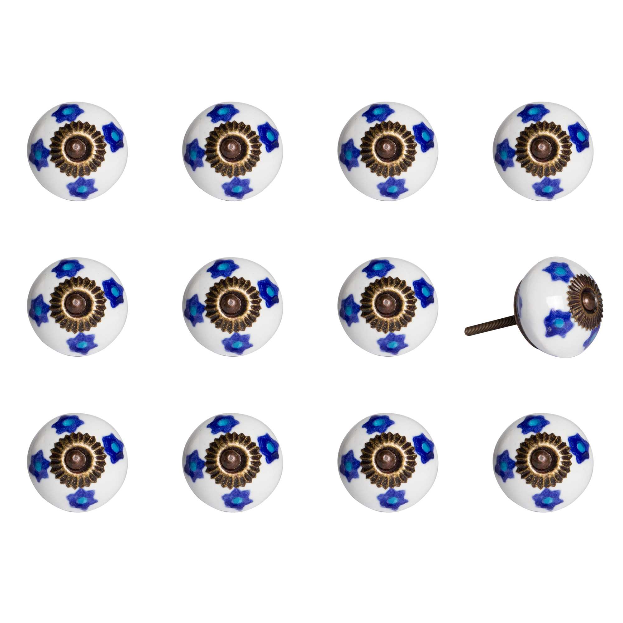 1.5" x 1.5" x 1.5" White, Blue and Turquoise - Knobs 12-Pack