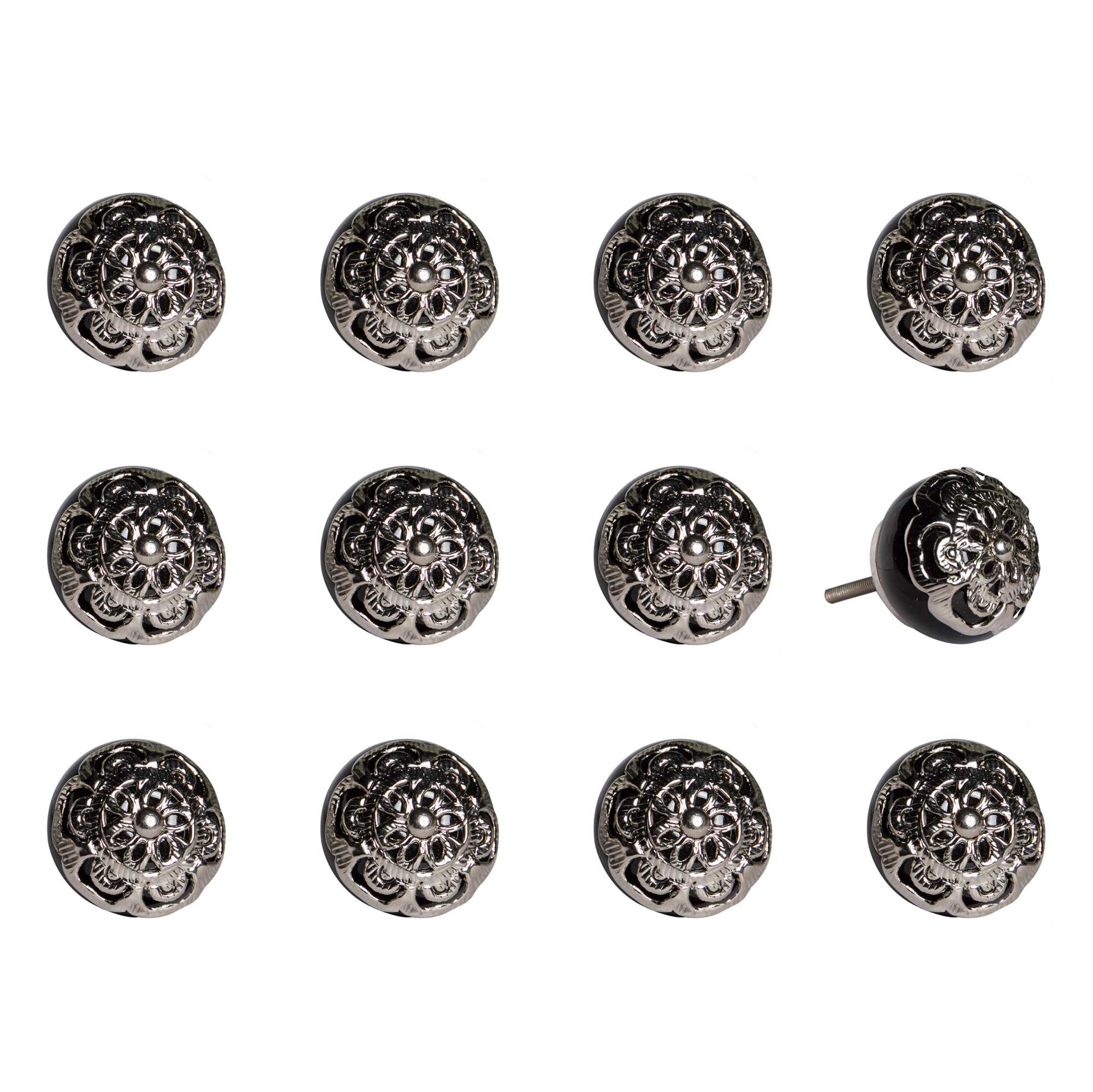 1.5" x 1.5" x 1.5" Black and Chrome - Knobs 12-Pack