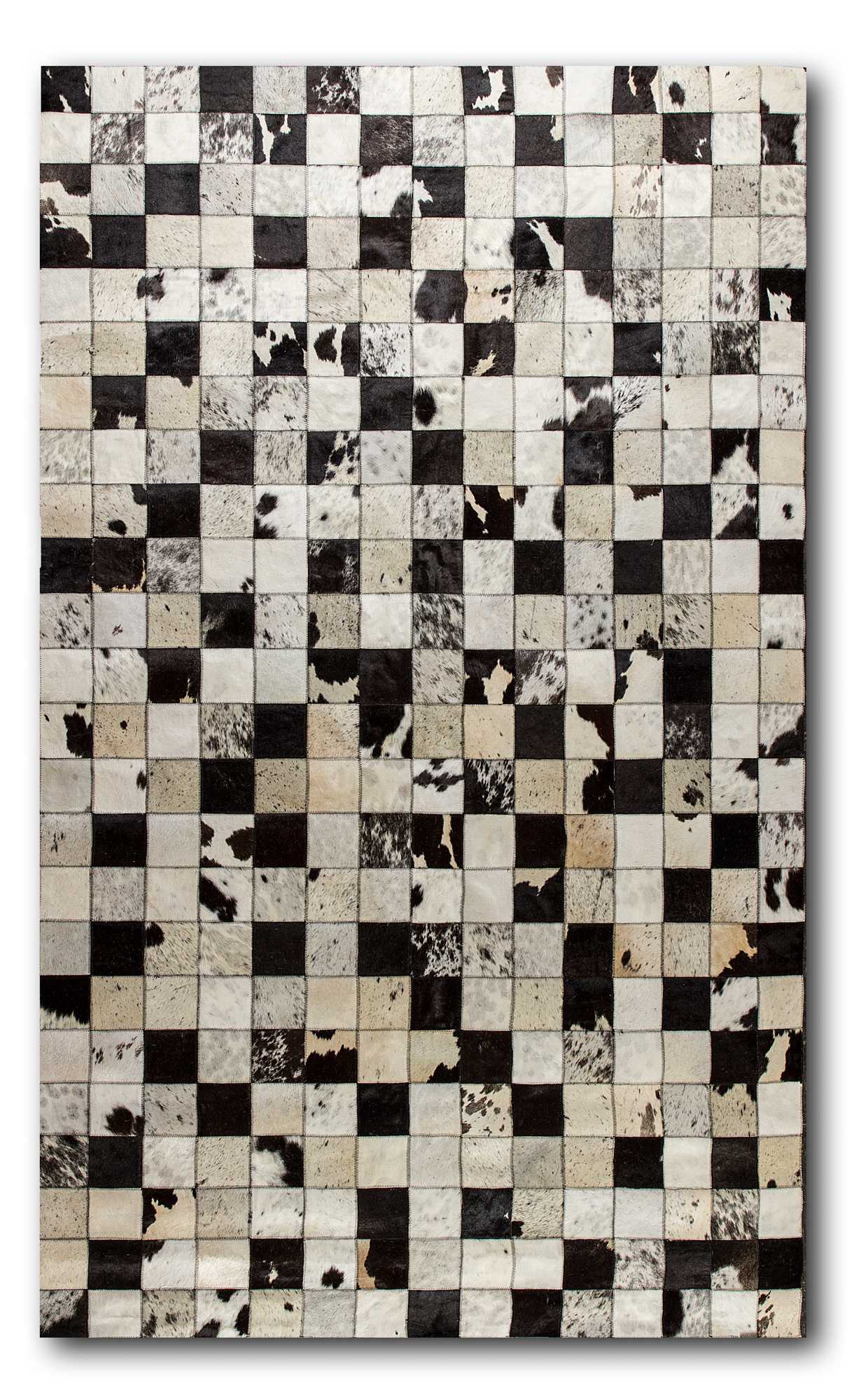 96" x 120" Black and White 4" Square Patches Cowhide Area Rug