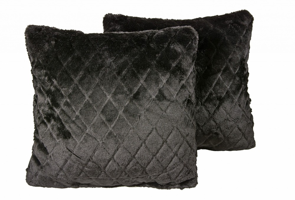 18" x 18" x 5" - Black, Faux Fur - Pillow 2-Pack