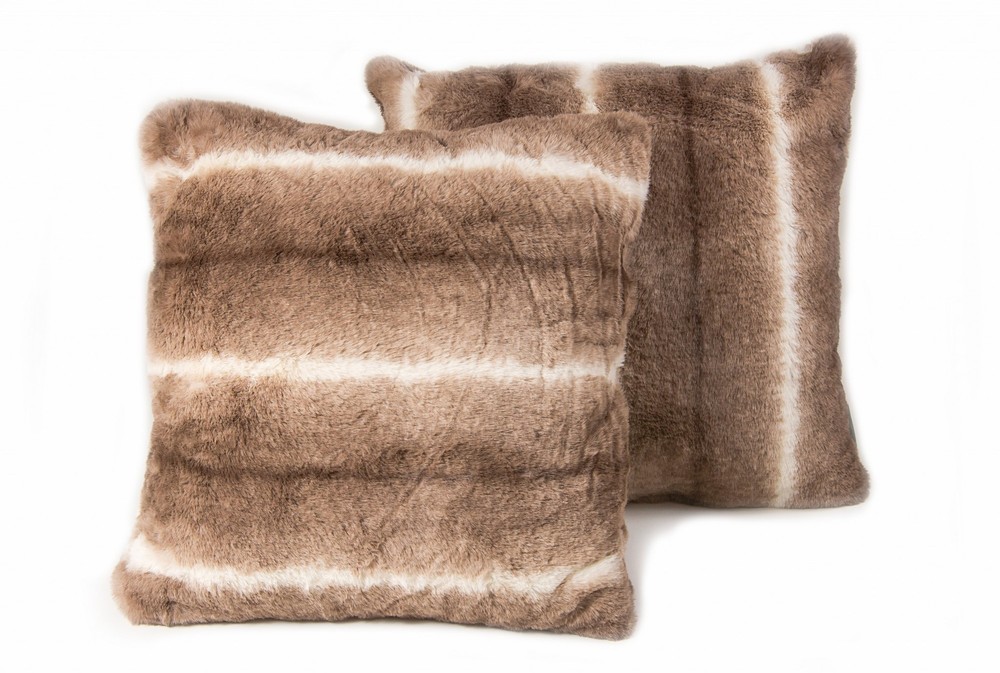 18" x 18" x 5" Taupe, Faux Fur - Pillow 2-Pack