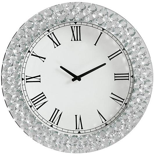20" X 2" X 20" Mirrored And Faux Crystals Analog Wall Clock