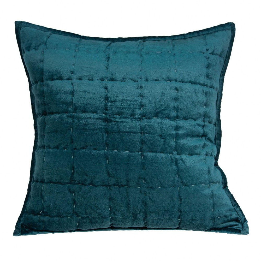 20" x 0.5" x 20" Transitional Teal Solid Quilted Pillow Cover