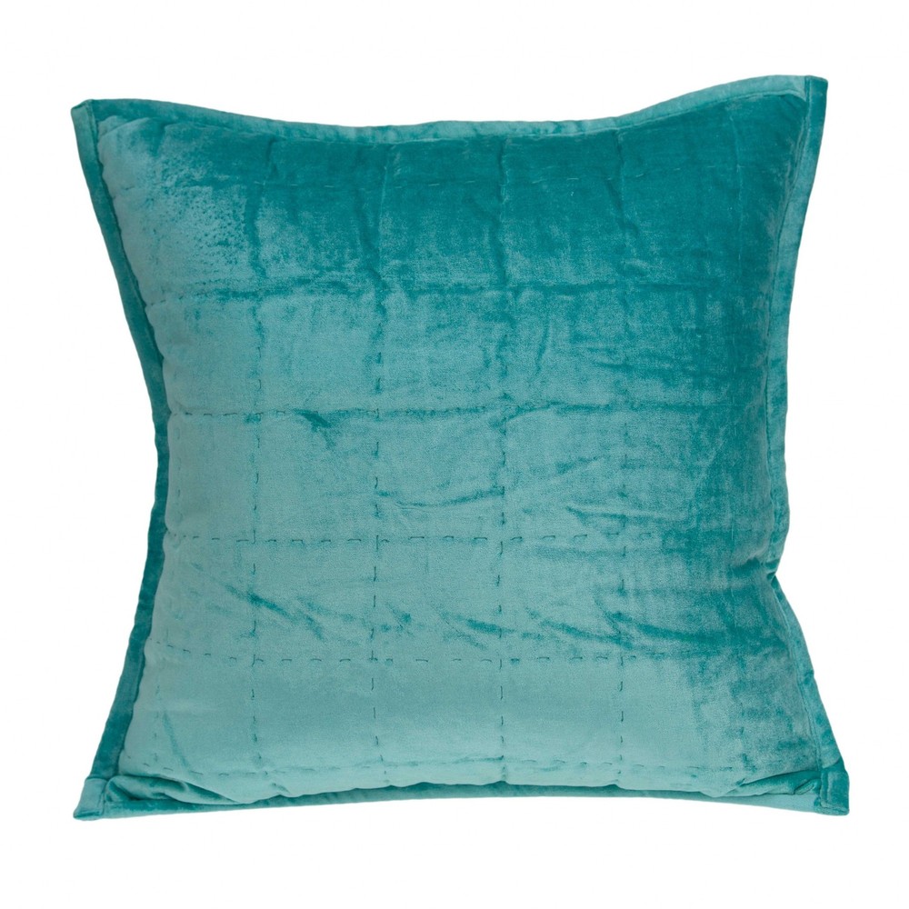20" x 0.5" x 20" Transitional Aqua Solid Quilted Pillow Cover