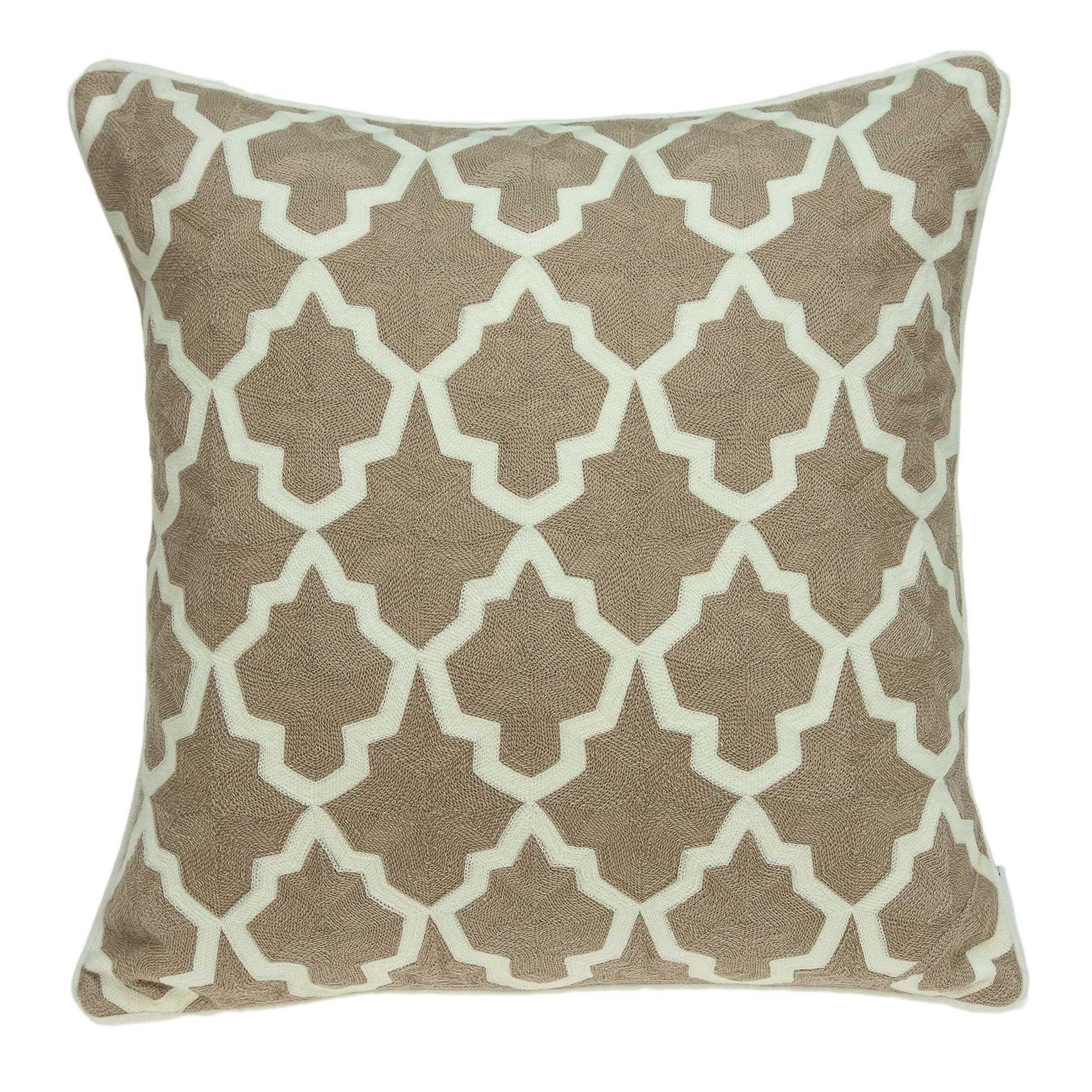 20" x 0.5" x 20" Transitional Beige and White Pillow Cover