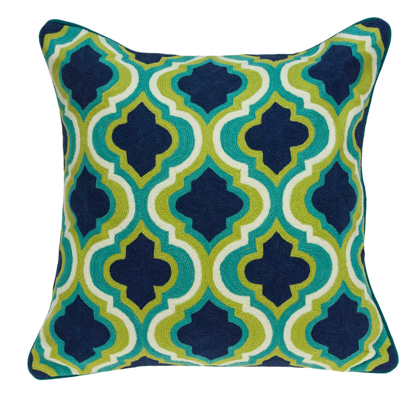 20" x 0.5" x 20" Traditional Dark Blue And Lemon Accent Pillow Cover