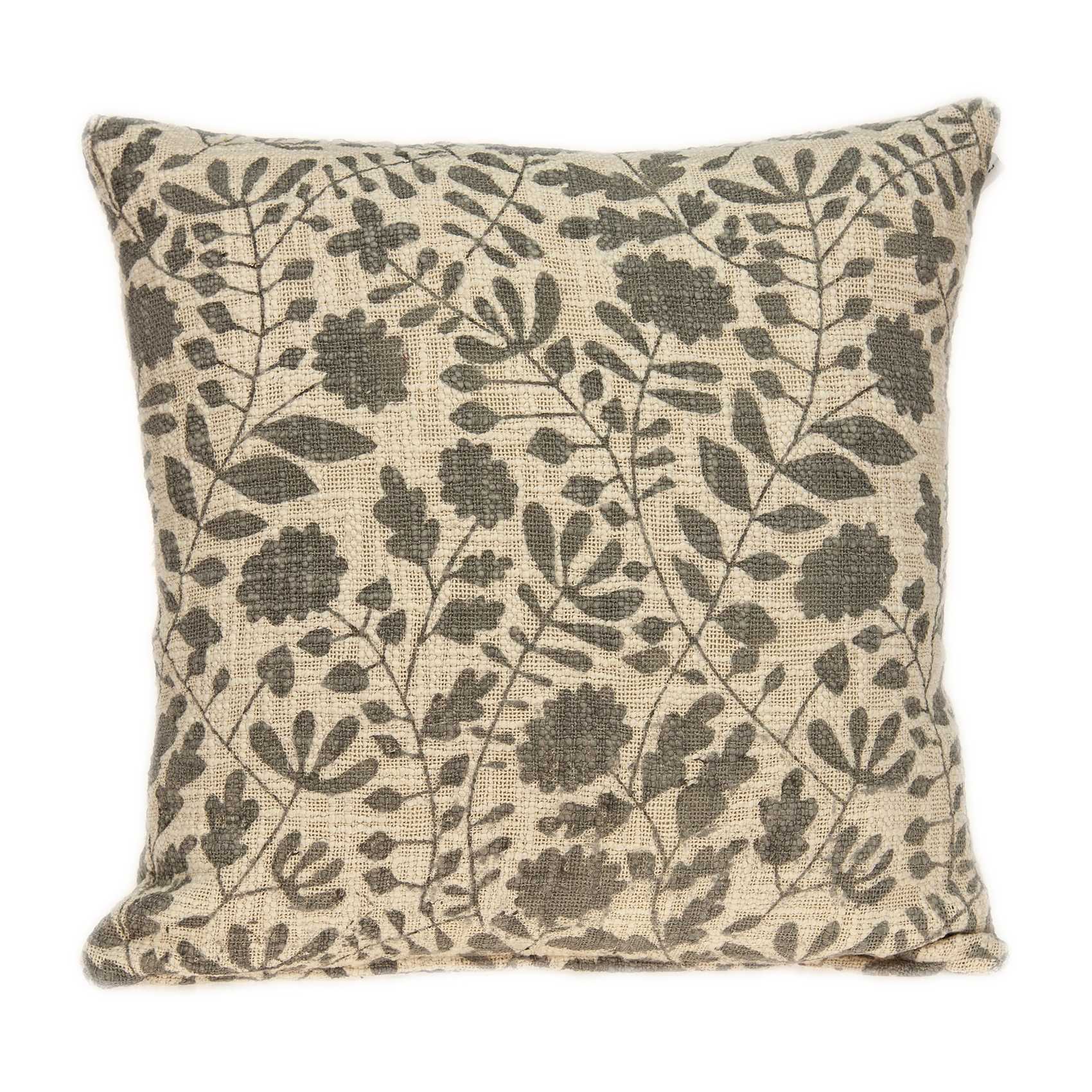 18" x 7" x 18" Transitional Beige Floral Print Pillow Cover With Poly Insert