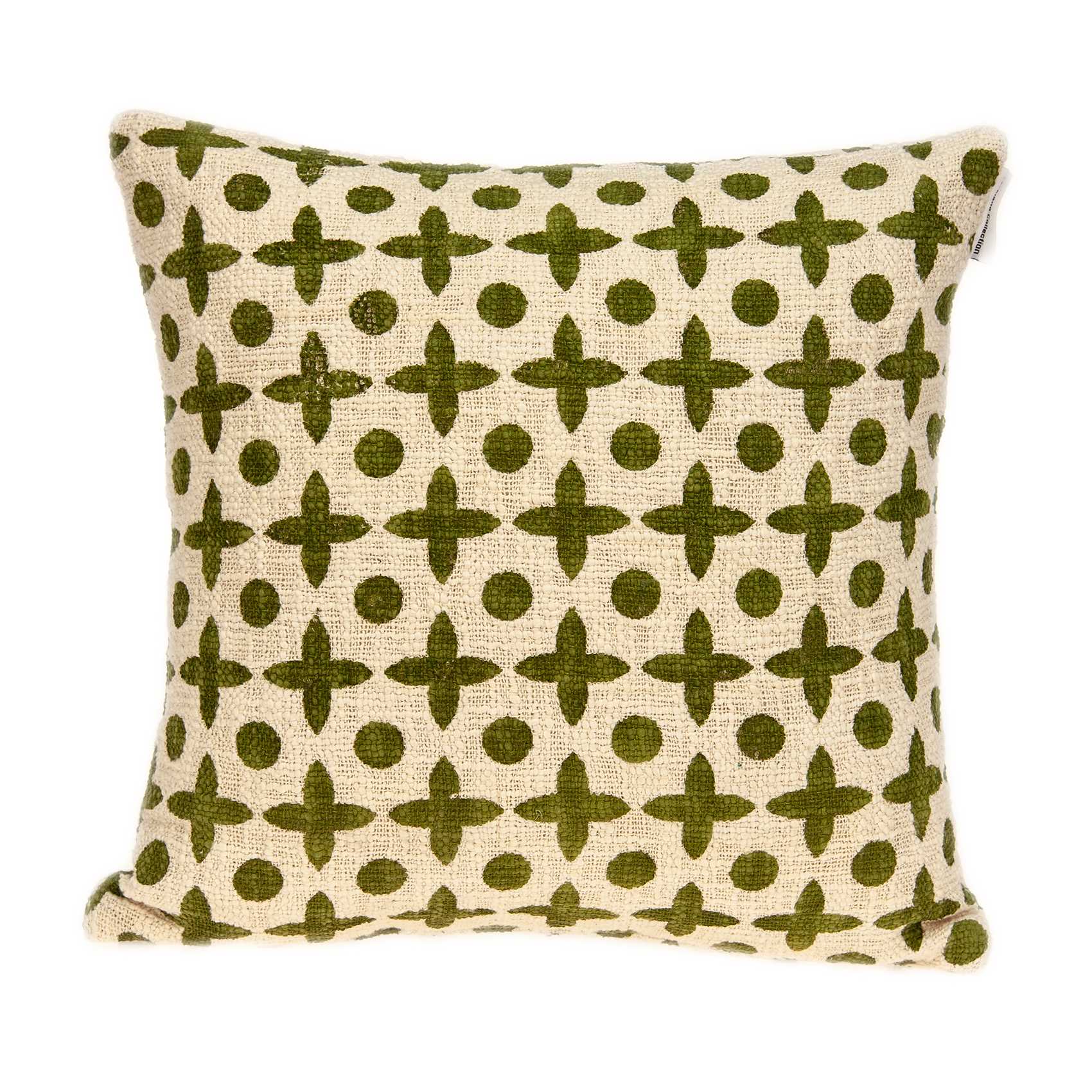18" x 7" x 18" Transitional Beige Printed Pillow Cover With Down Insert
