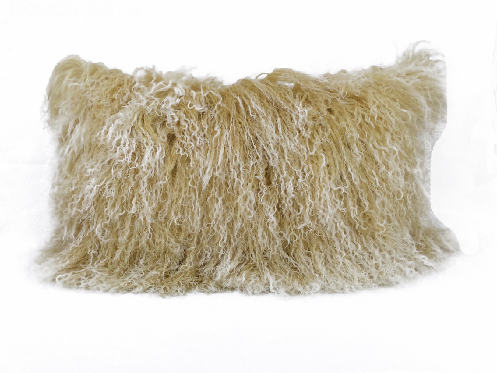 17" Gold Genuine Tibetan Lamb Fur Pillow with Microsuede Backing