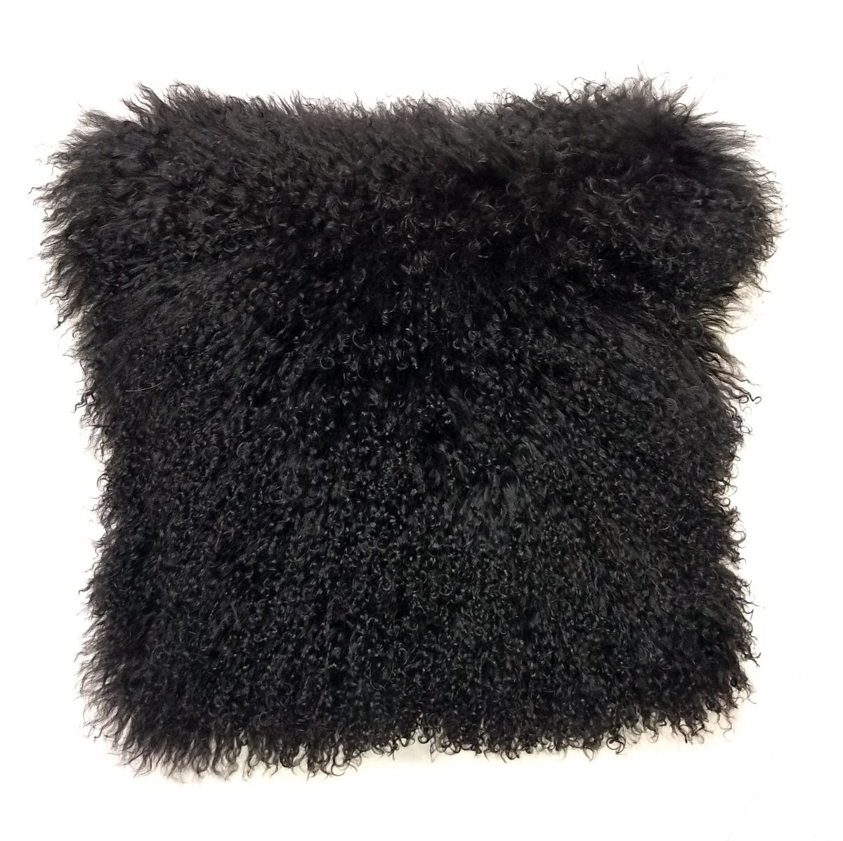 20" Black Genuine Tibetan Lamb Fur Pillow with Microsuede Backing