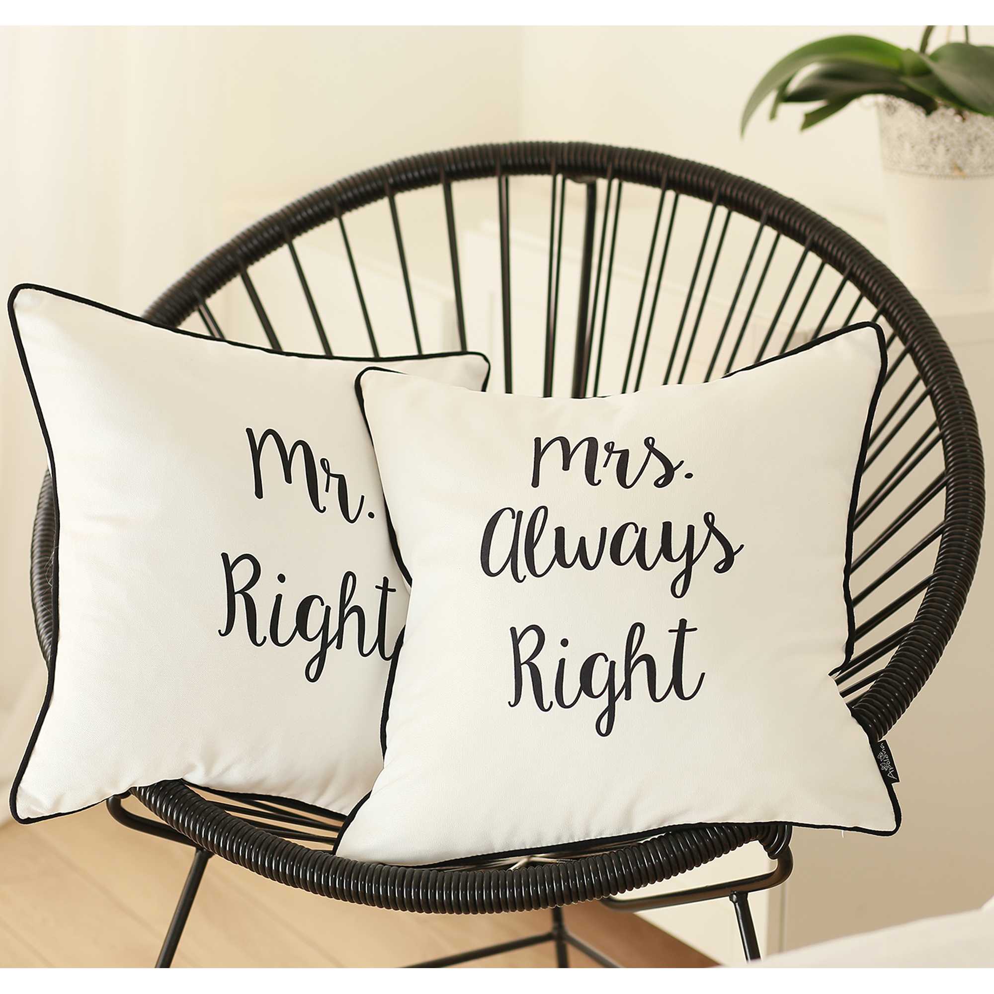 18"x 18" Skandi Mrs.Right and Mr.Right Decorative Printed Pillow Case Set of 2 pcs