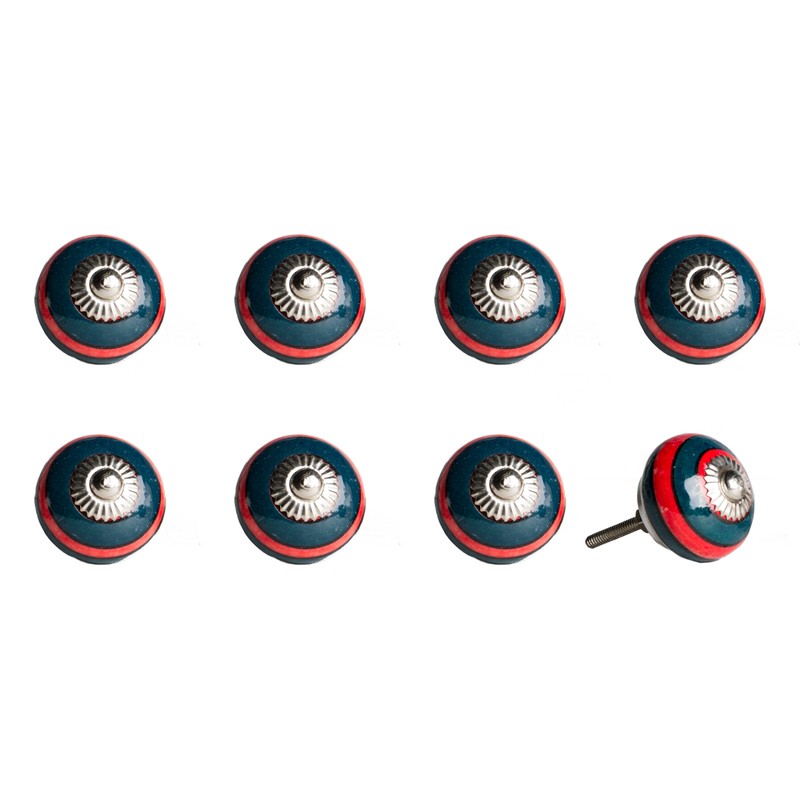 1.5" x 1.5" x 1.5" Ceramic/Metal Navy & Red 8 Pack Knob