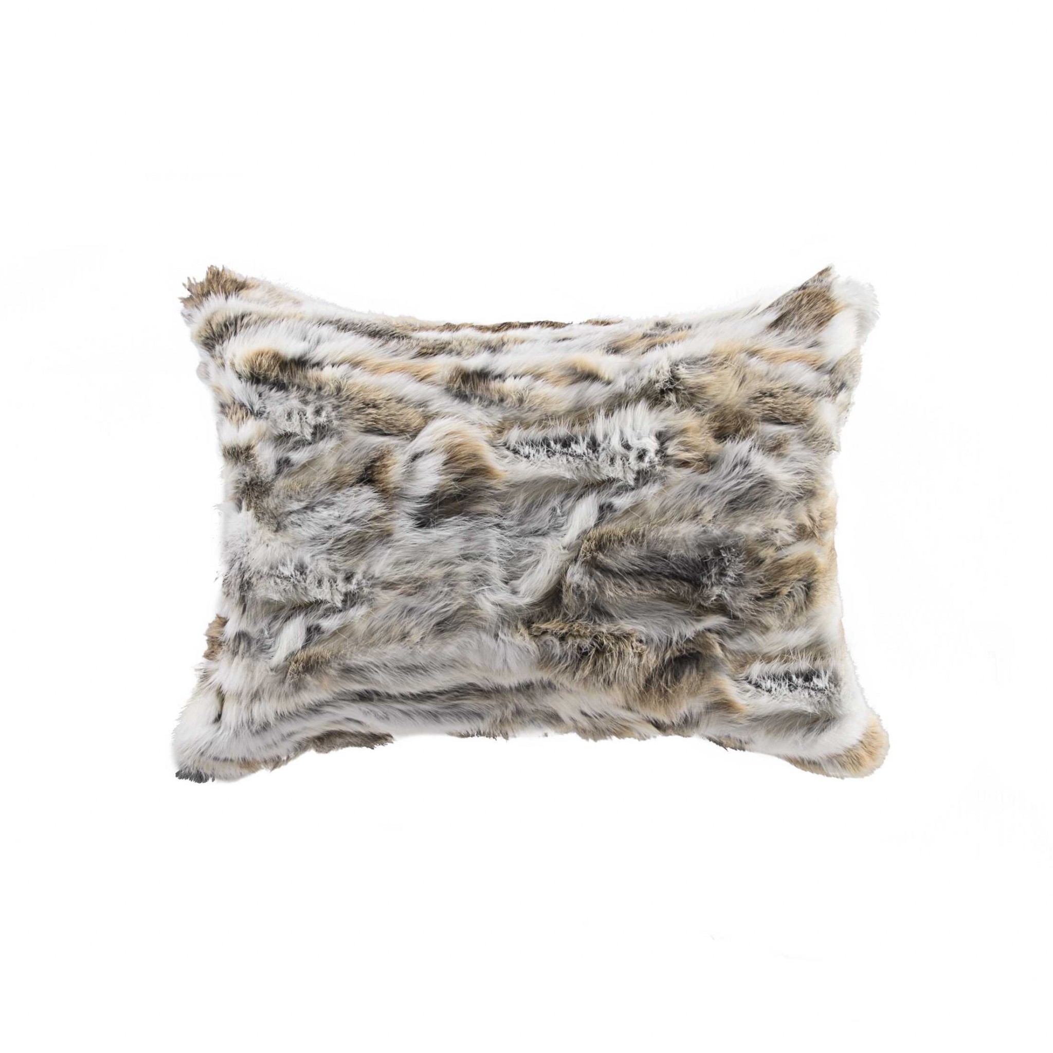 5" x 12" x 20" 100% Natural Rabbit Fur Tan & White Pillow