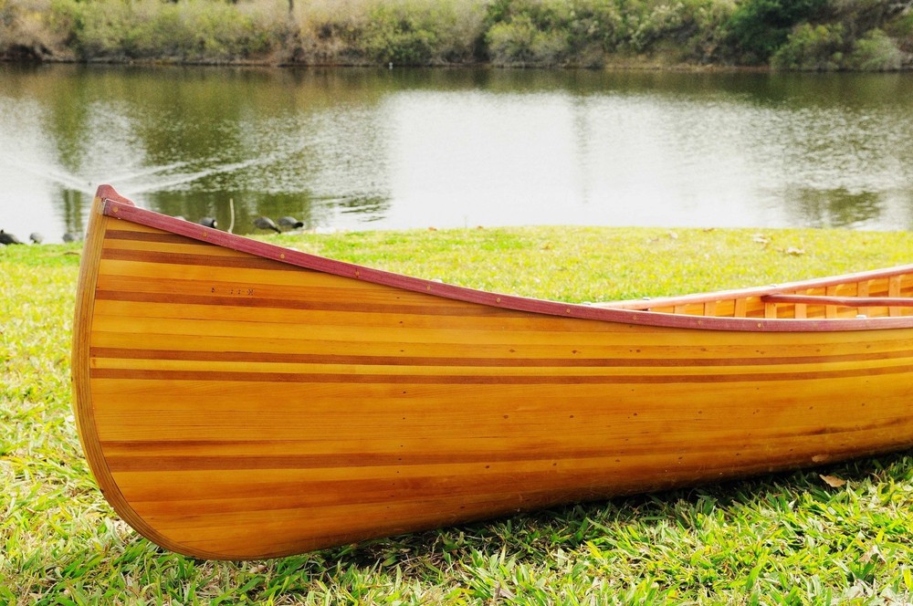 28.5" x 144" x 21" Wooden Canoe With Ribs Curved Bow