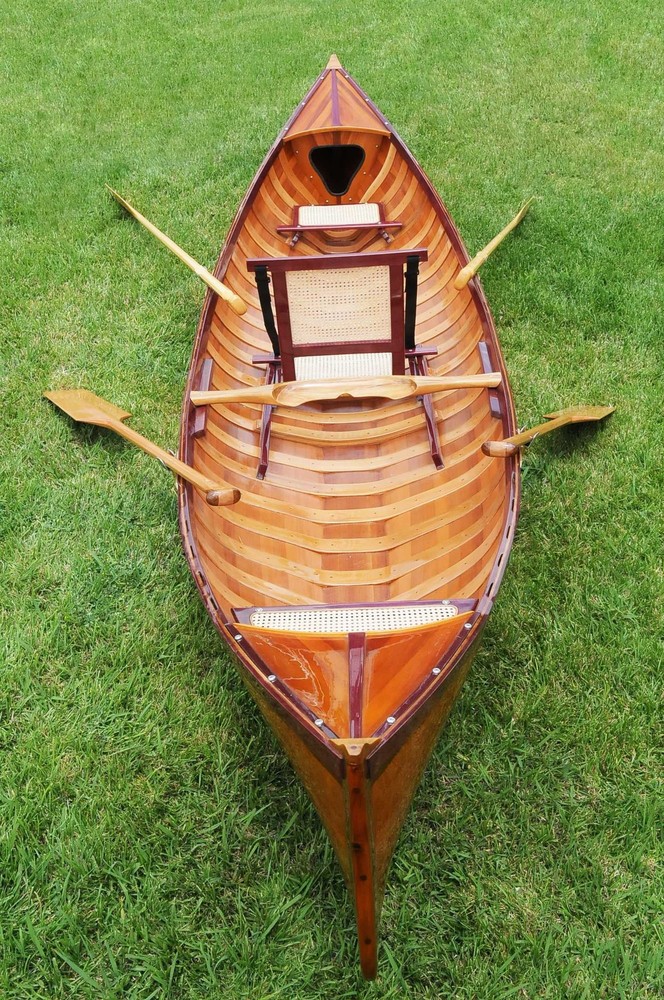 39.5" x 190" x 25.5" Traditional Wooden Canoe With Ribs