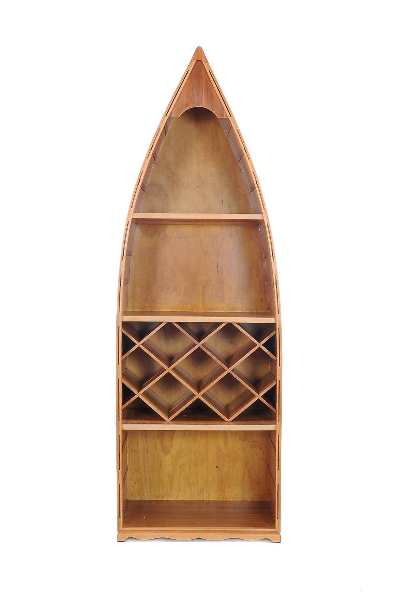 24.5" x 74" x 12.5" Wooden Canoe Wine Shelf