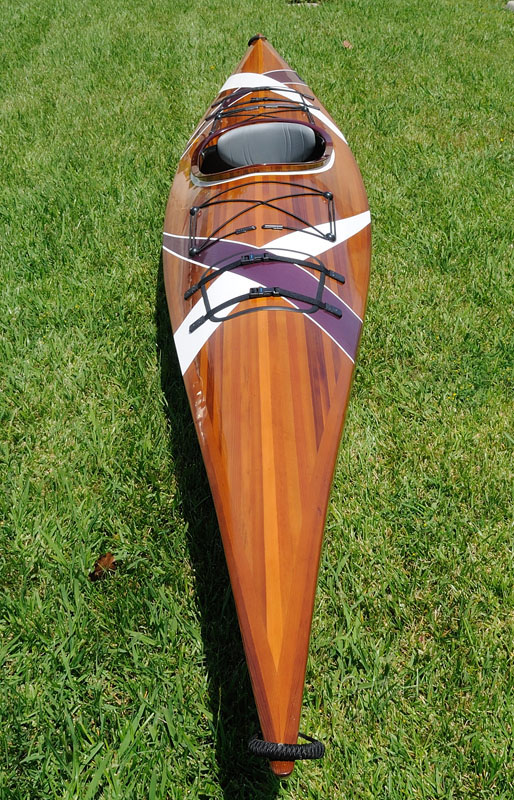 24" x 177" x 13.5" White & Purple RibbonWooden Kayak