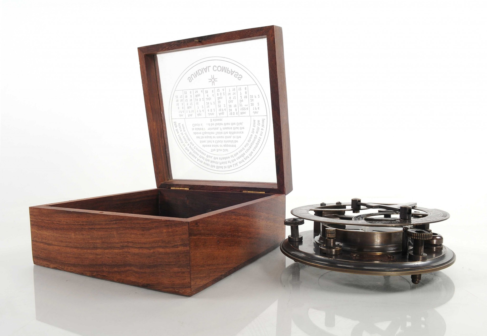 5" x 5" x 4" Sundial Compass in Wood Box - Large