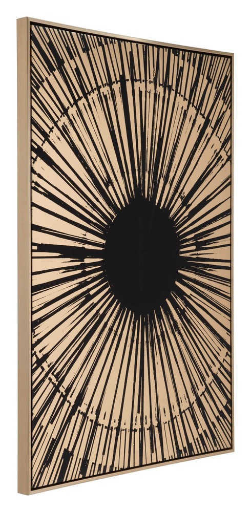 33" x 2" x 48" Black and Gold Pine Wood Sunburst Canvas