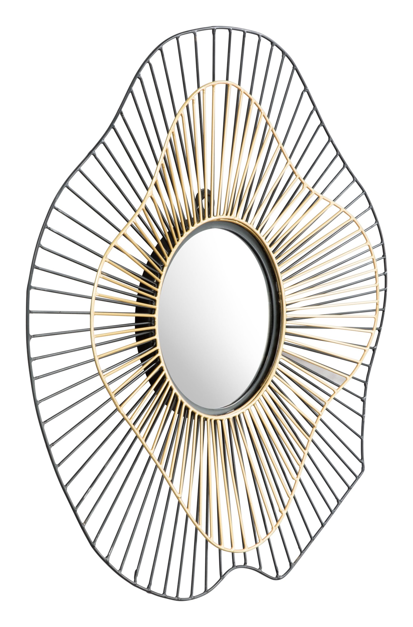 22" x 2" x 22" Black and Gold Iron MDF Round Mirror