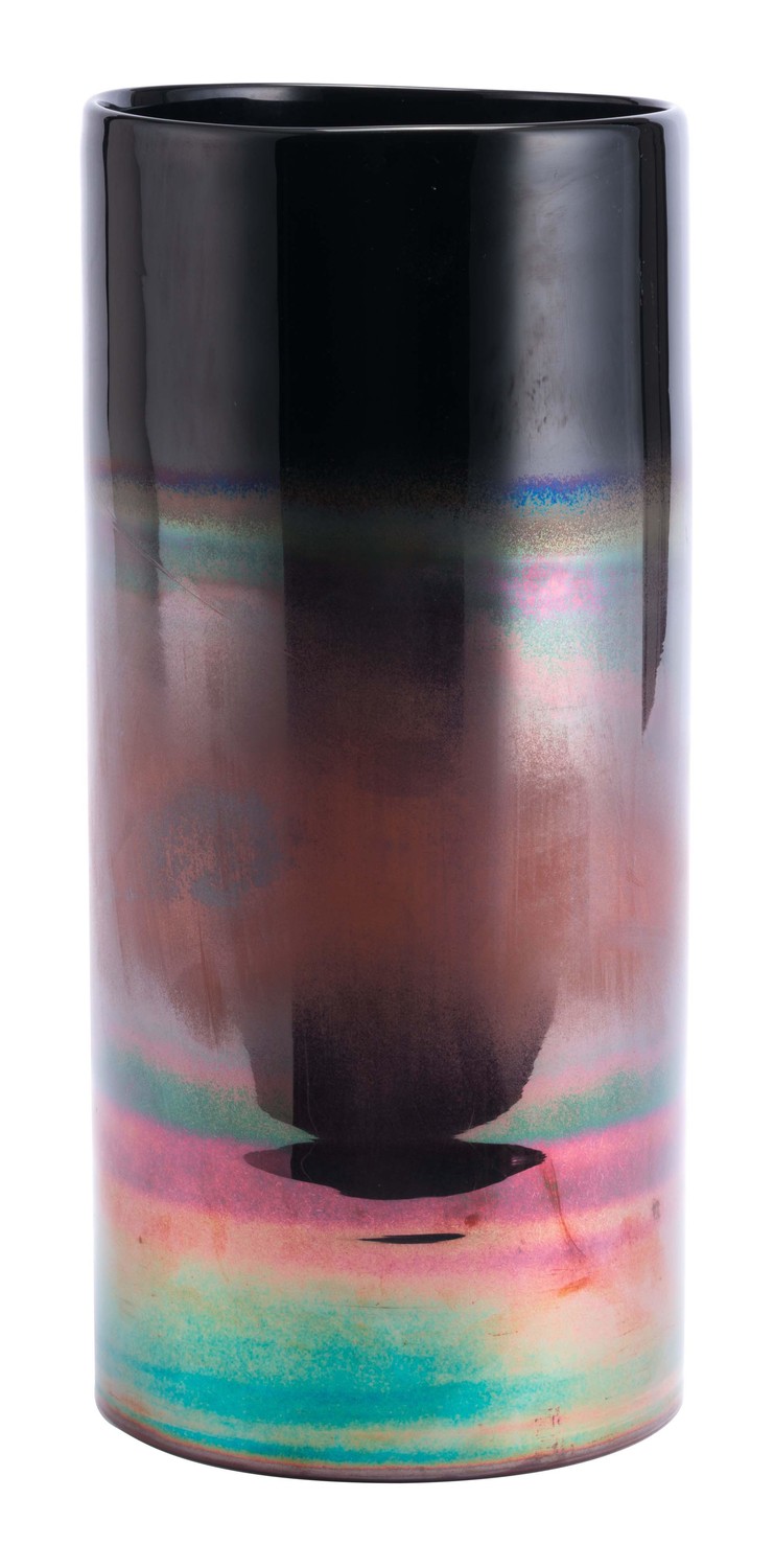 6.3" x 6.3" x 13.8" Luster Black, Glass, Medium Vase