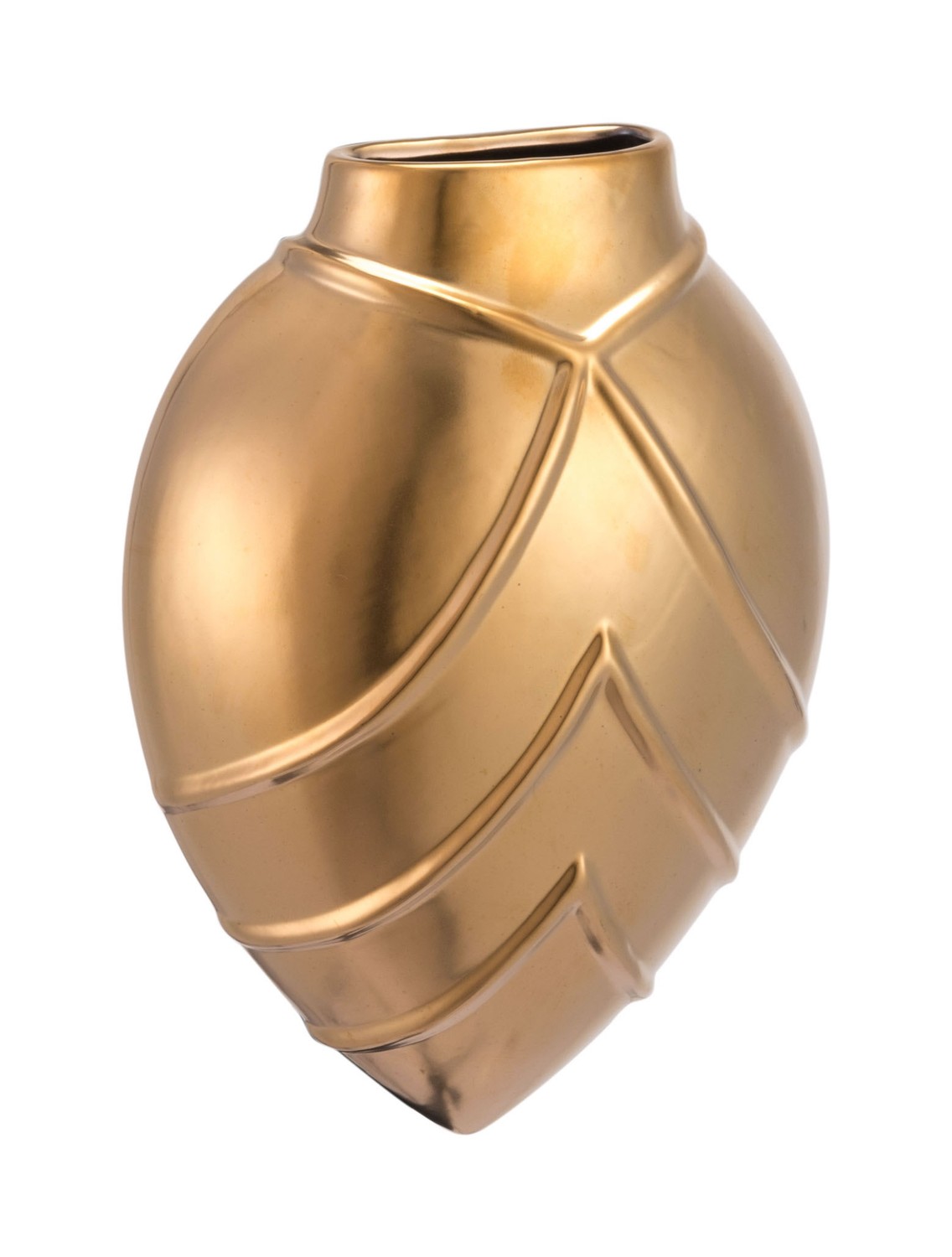 2.8" x 6.1" x 8.1" Matte Gold, Stoneware, Rayas Wall Vase