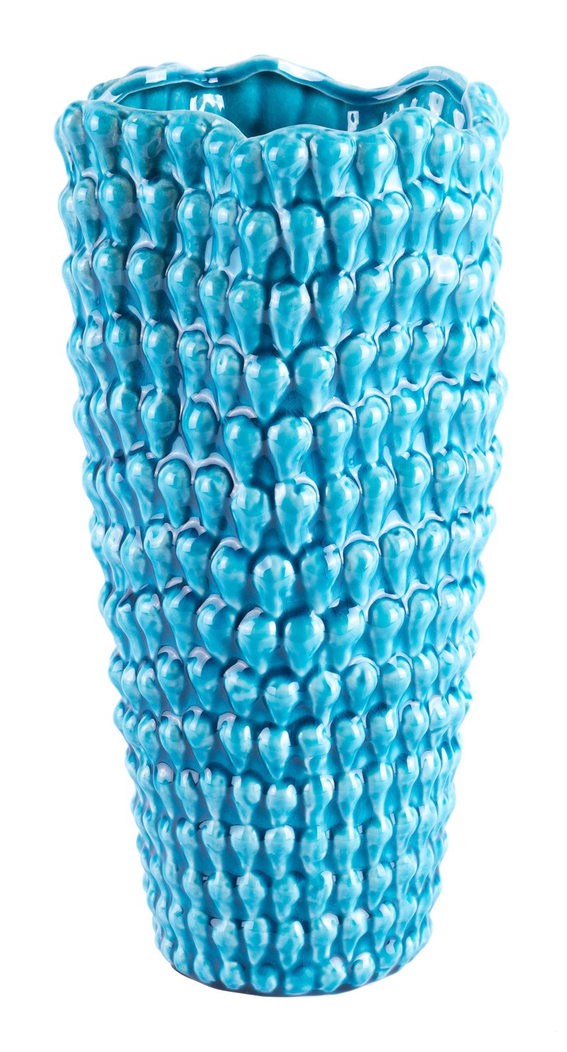 7.5" x 7.5" x 14.8" Turquoise, Ceramic, Large Vase