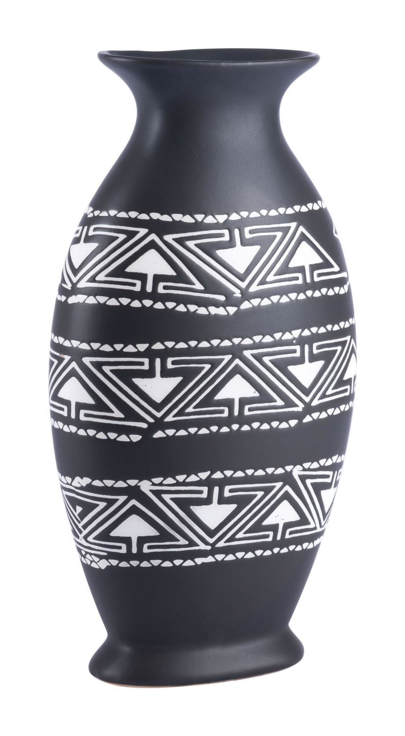 7.5" x 4.1" x 14" Black & White, Ceramic, Large Vase