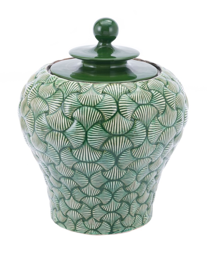 16.7" x 16.7" x 20.5" Green, Ceramic, Small Temple Jar