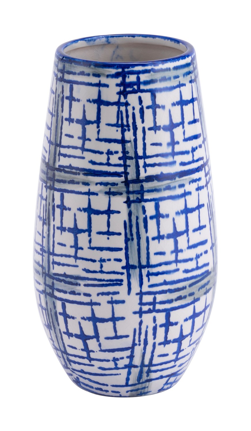 6.5" x 6.5" x 12.2" Blue & White, Ceramic, Medium Vase