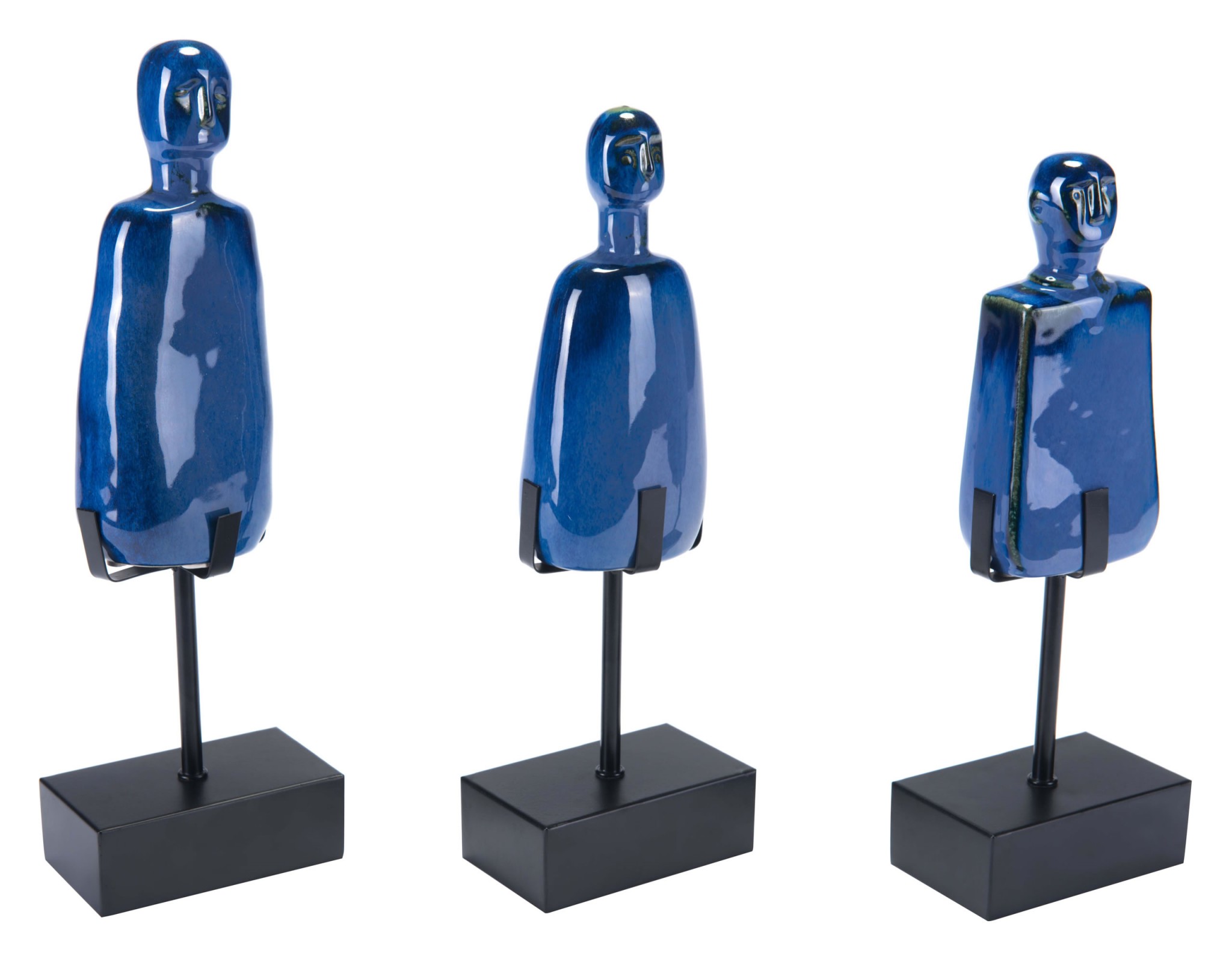 4.7" x 2.8" x 14.8" Blue, Ceramic & Steel, Figurines - Set of 3
