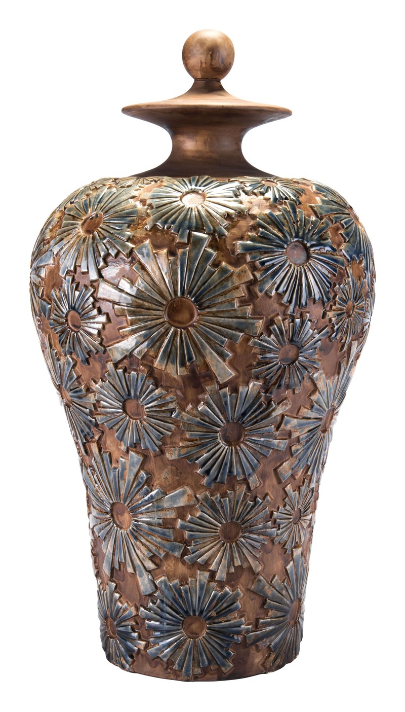 16.3" x 16.3" x 29.7" Brown, Ceramic, Large Temple Jar