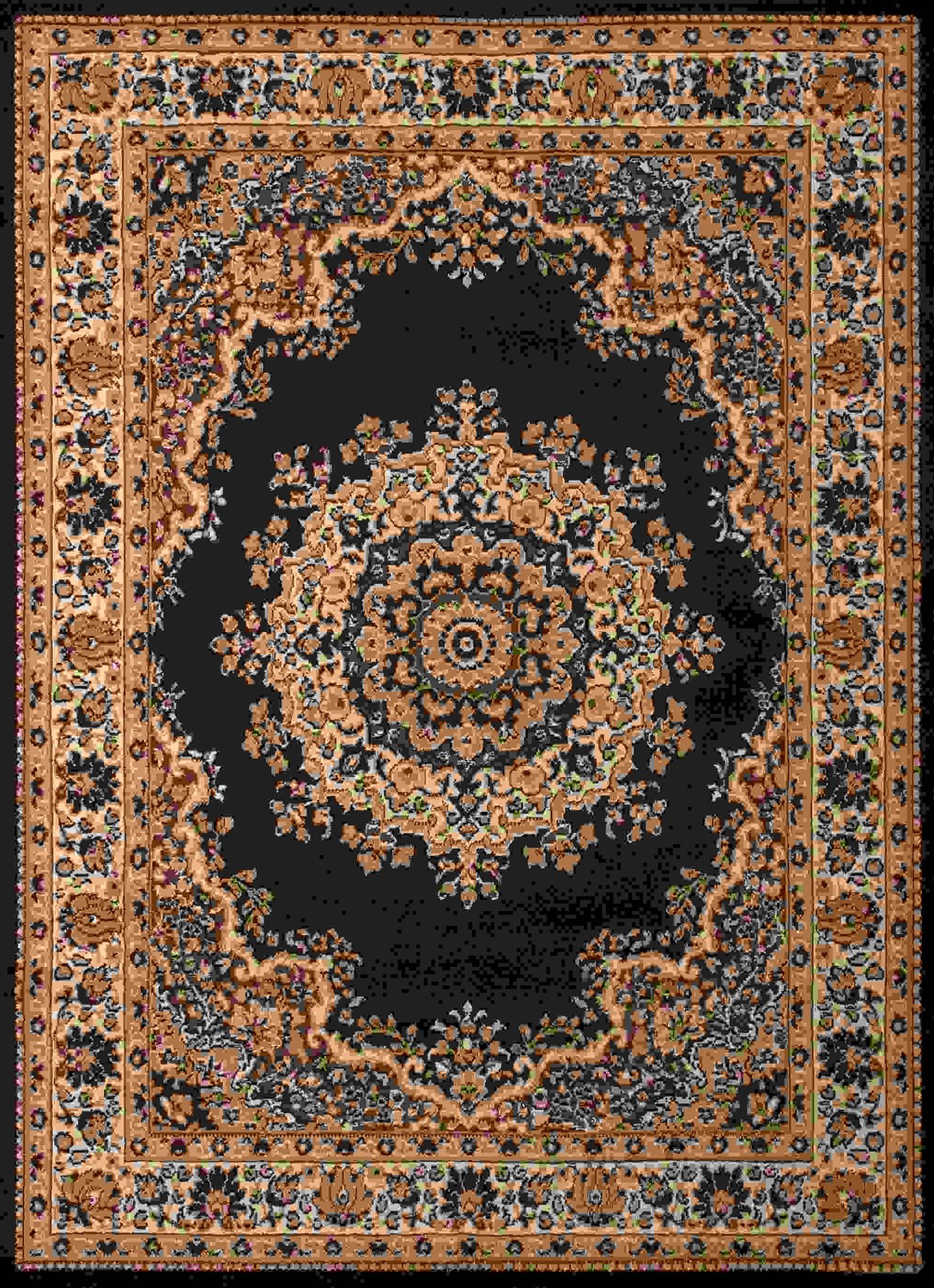 3' x 3' Black Oriental Design Accent Rug