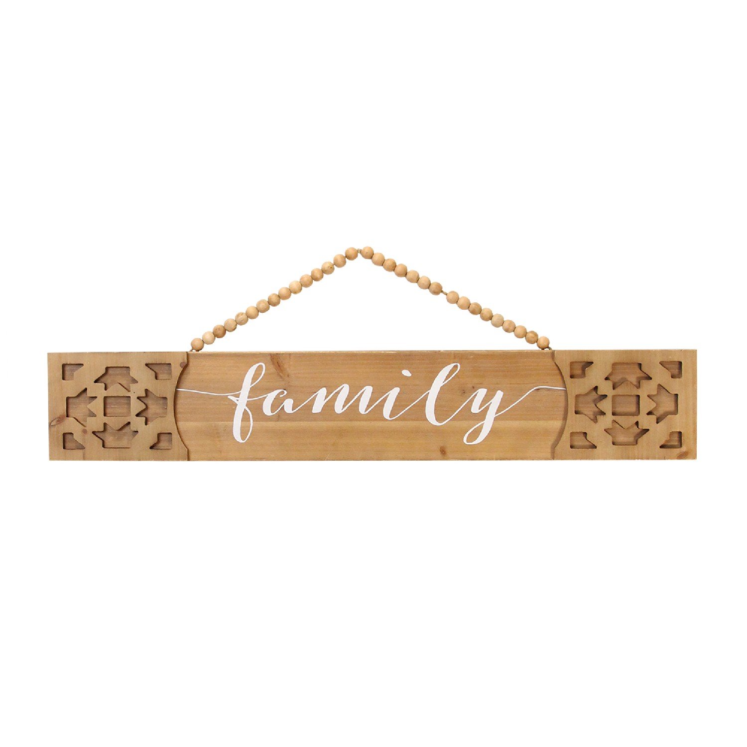 White "Family" Wood Wall Decor w/ Hanging Beads