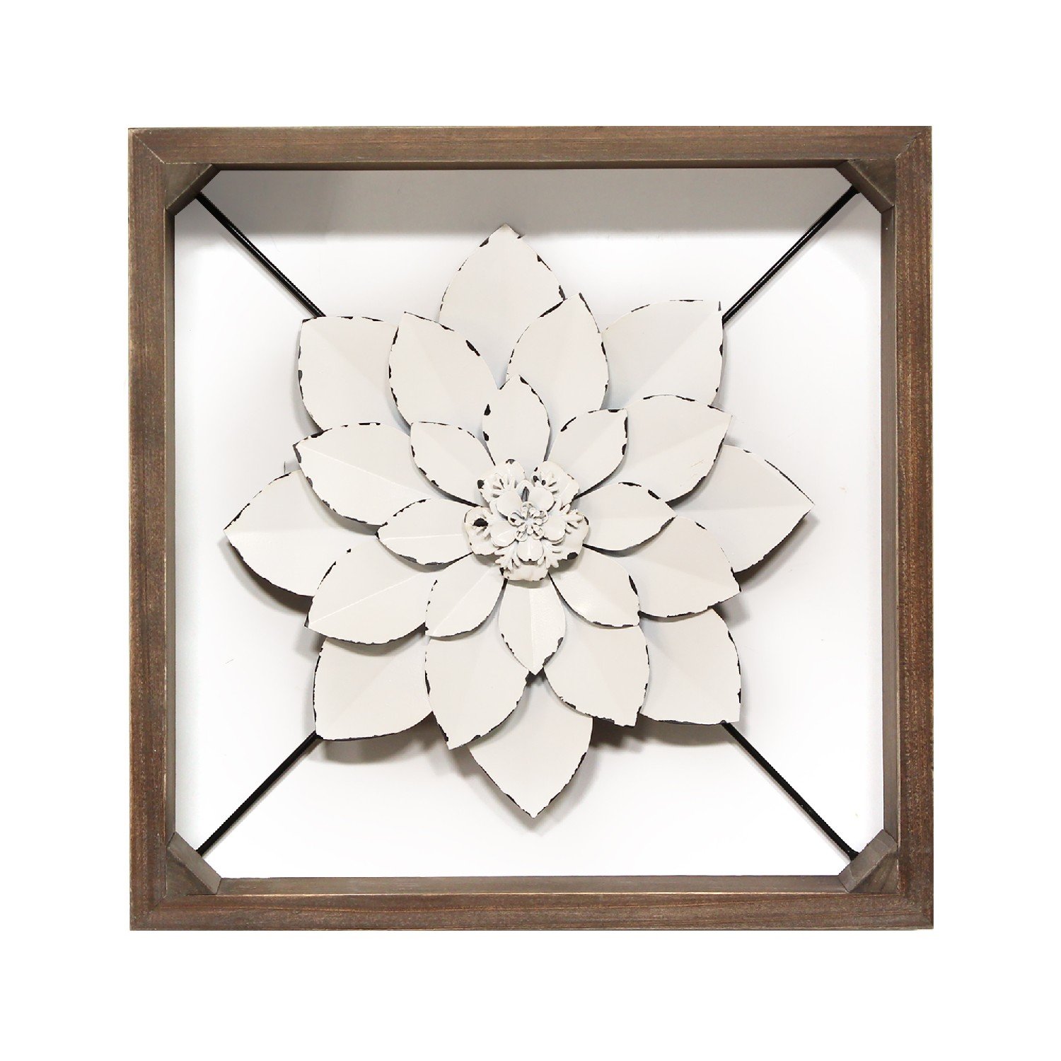 White Metal & Wood Framed Wall Flower