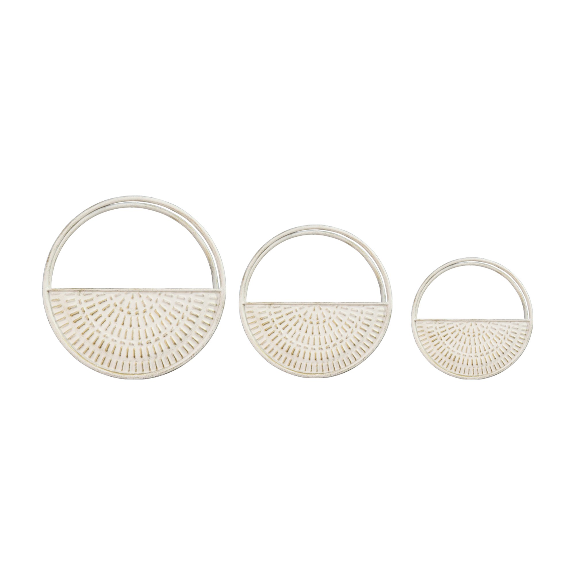 S/3 White Distressed Circle Wall Planters