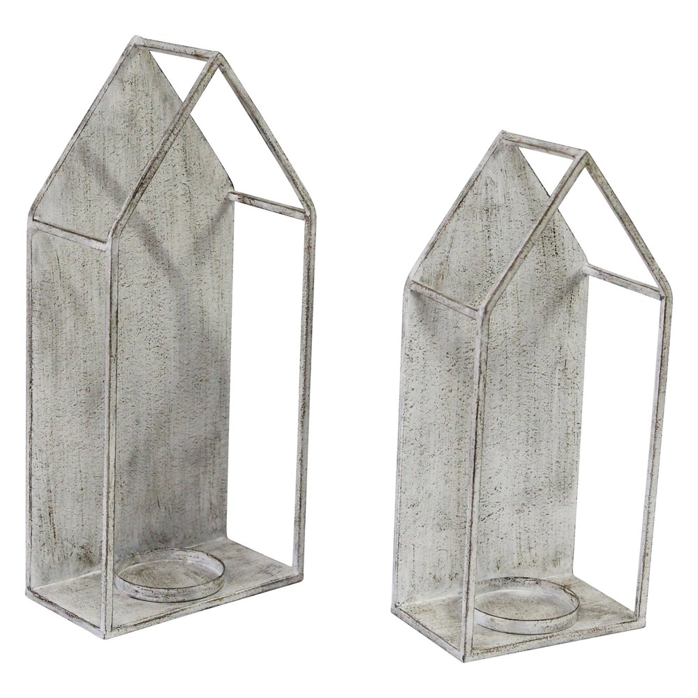 S/2 Farmhouse Style Distressed Metal Candleholders