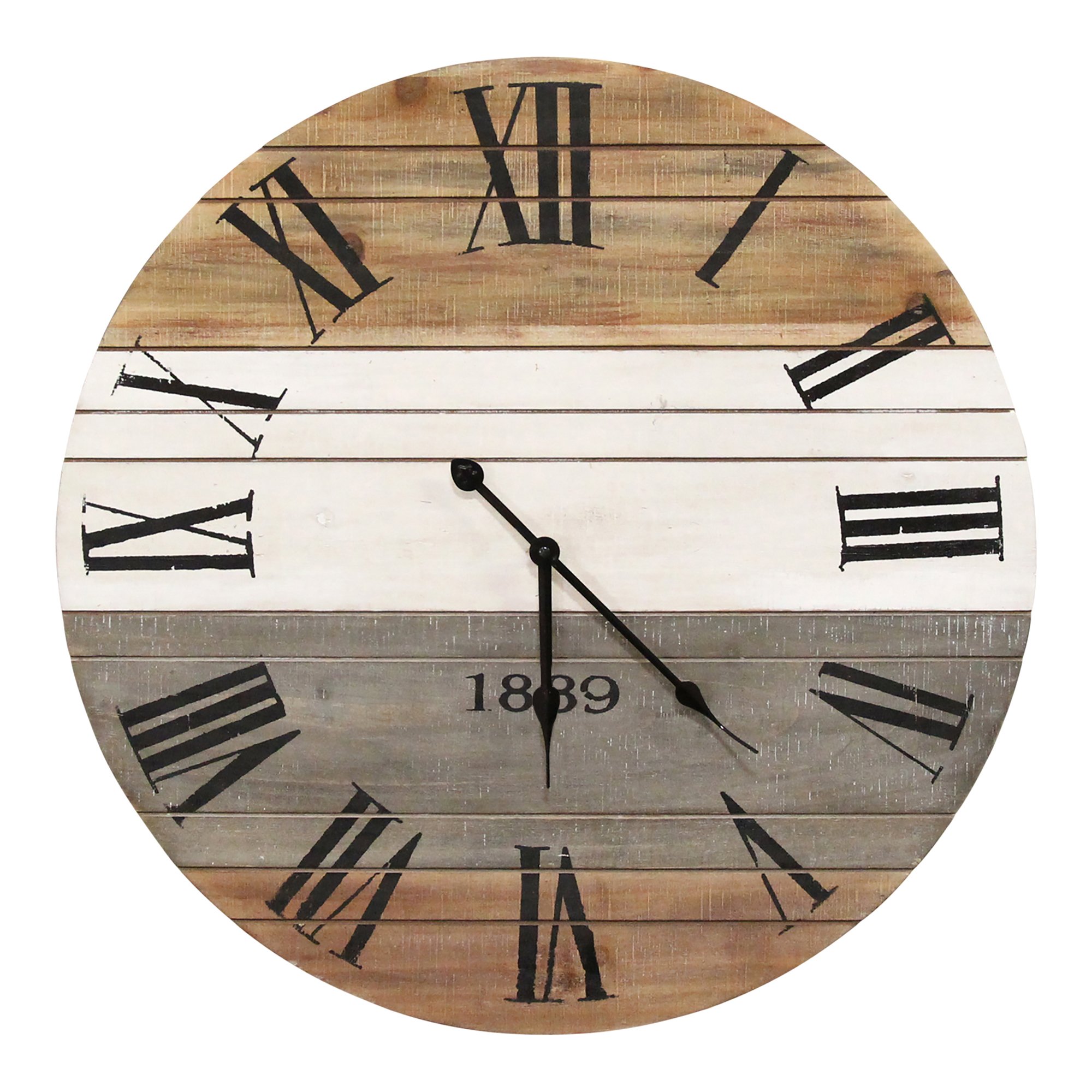 21" Round Distressed Wood-Grain Whitewash / Wall Clock